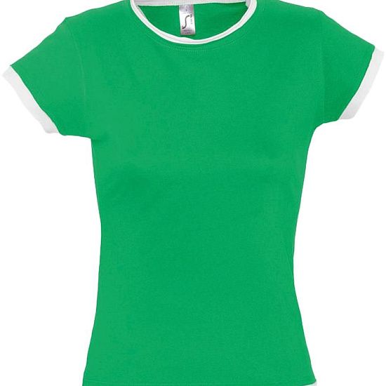 Футболка женская MOOREA 170, ярко-зеленая с белой отделкой - подробное фото