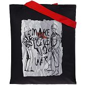 Холщовая сумка Make Love, ver.2, черная с красными ручками - фото