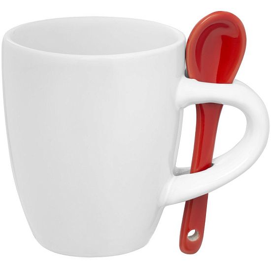 Кофейная кружка Pairy с ложкой, белая с красной - подробное фото