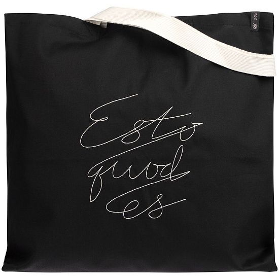Холщовая сумка с вышивкой Esto Quod Es, черная - подробное фото