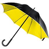 Зонт-трость с двойным куполом, черный с желтым - фото