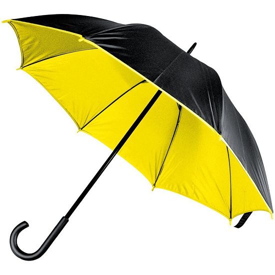 Зонт-трость с двойным куполом, черный с желтым - подробное фото