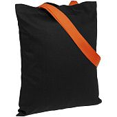 Холщовая сумка BrighTone, черная с оранжевыми ручками - фото