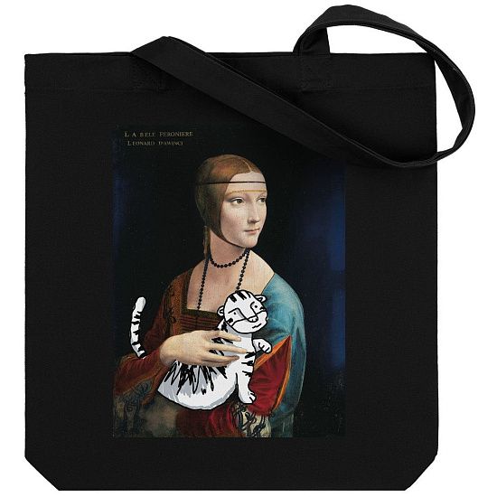 Холщовая сумка «Дама с тигром», черная - подробное фото