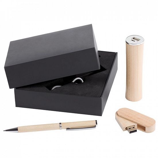 Набор Wood: аккумулятор, флешка и ручка - подробное фото