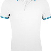 Рубашка поло мужская PASADENA MEN 200 с контрастной отделкой, белая с голубым - фото