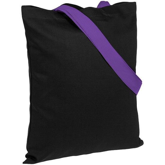 Холщовая сумка BrighTone, черная с фиолетовыми ручками - подробное фото