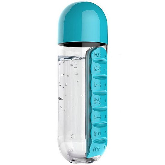 Бутылка с таблетницей In Style, голубая - подробное фото