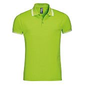 Рубашка поло мужская PASADENA MEN 200 с контрастной отделкой, зеленый лайм с белым - фото