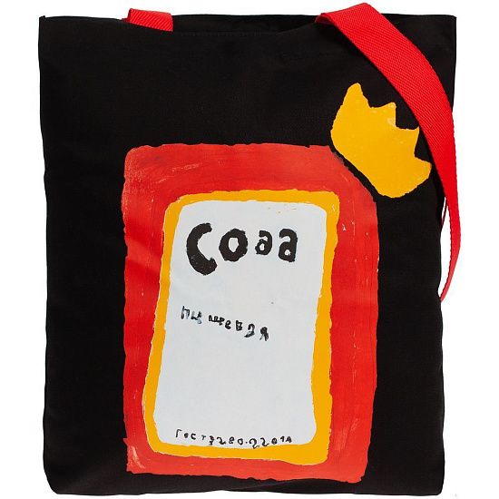 Холщовая сумка «Сода», черная с красными ручками - подробное фото