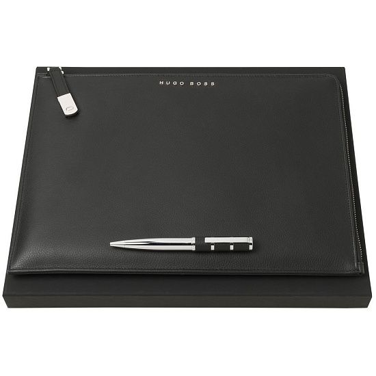 Набор Hugo Boss: конференц-папка с блокнотом А4 и ручка, черный - подробное фото