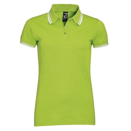 Рубашка поло женская PASADENA WOMEN 200 с контрастной отделкой, зеленый лайм с белым - подробное фото
