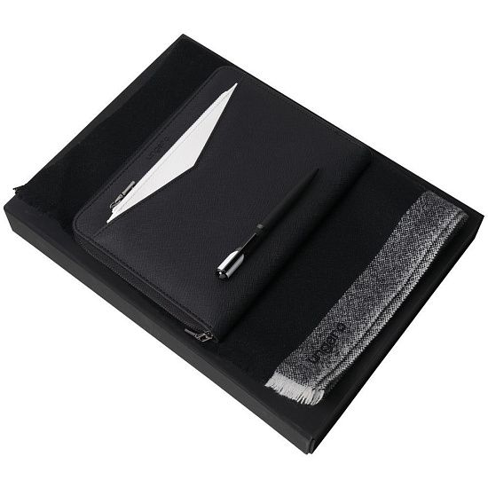 Набор Cosmo: папка с блокнотом А5, ручка и шарф, черный - подробное фото