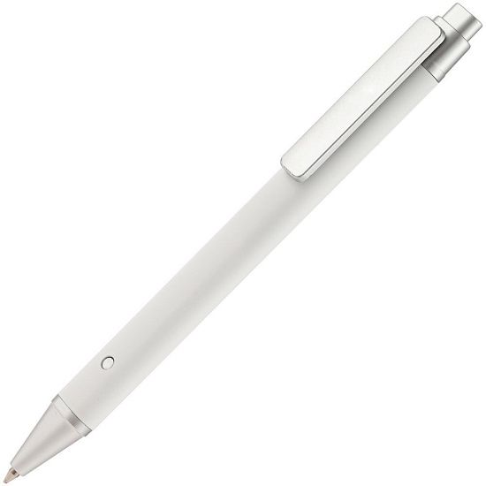 Ручка шариковая Button Up, белая с серебристым - подробное фото