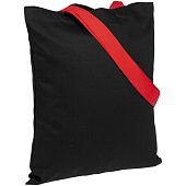 Холщовая сумка BrighTone, черная с красными ручками - фото