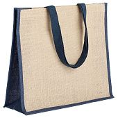 Холщовая сумка для покупок Bagari с синей отделкой - фото