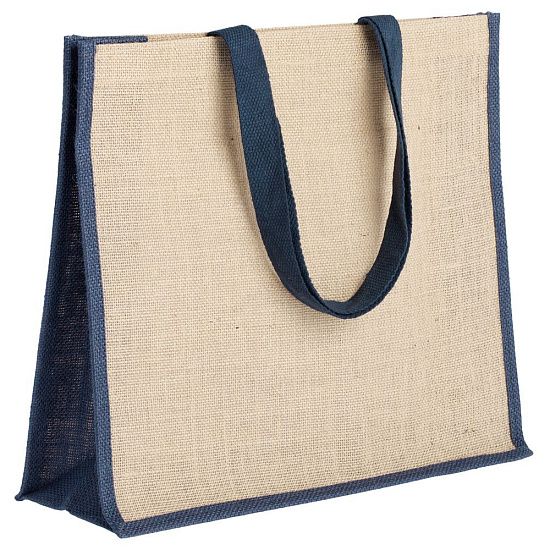 Холщовая сумка для покупок Bagari с синей отделкой - подробное фото