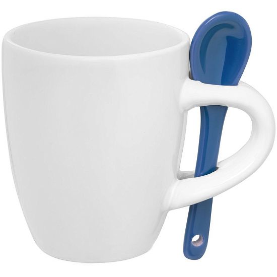 Кофейная кружка Pairy с ложкой, белая с синей - подробное фото