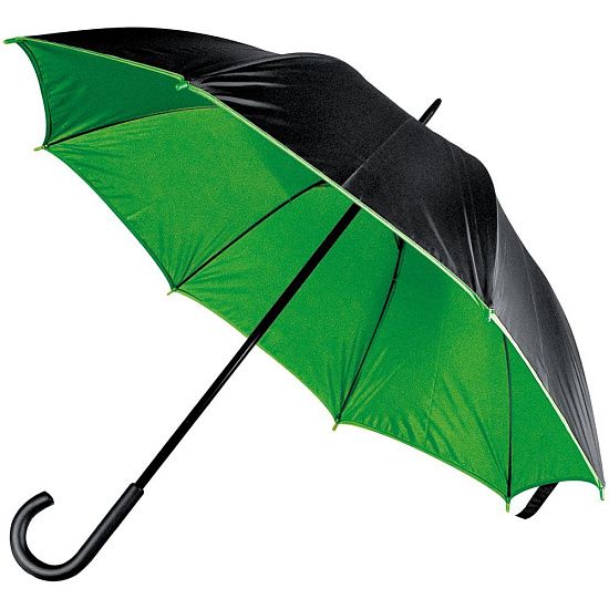 Зонт-трость Downtown, черный с зеленым - подробное фото