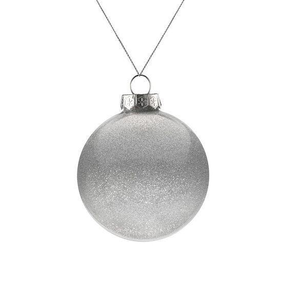 Елочный шар Finery Gloss, 8 см, глянцевый серебристый с глиттером - подробное фото