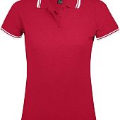 Рубашка поло женская PASADENA WOMEN 200 с контрастной отделкой, красная с белым - фото