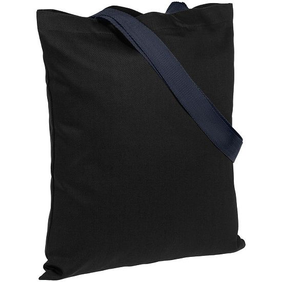 Холщовая сумка BrighTone, черная с темно-синими ручками - подробное фото