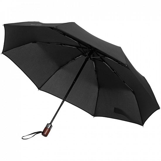 Складной зонт Wood Classic S с прямой ручкой, черный - подробное фото
