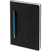 Ежедневник Magnet Chrome с ручкой, черный c голубым - фото