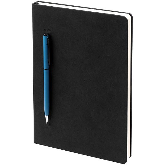 Ежедневник Magnet Chrome с ручкой, черный c голубым - подробное фото