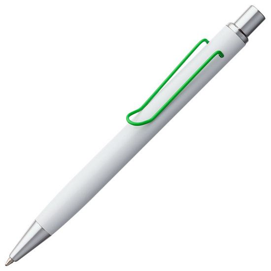 Ручка шариковая Clamp, белая с зеленым - подробное фото