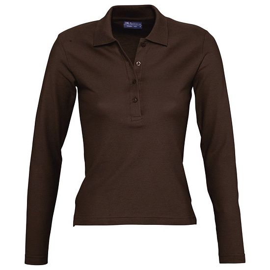 Рубашка поло женская с длинным рукавом PODIUM 210 шоколадно-коричневая - подробное фото