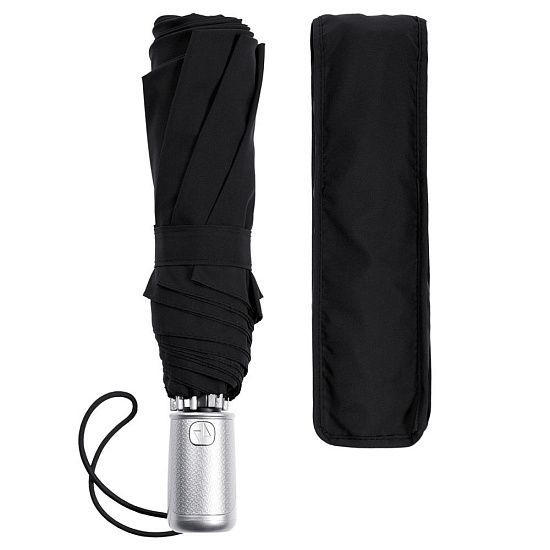 Складной зонт Alu Drop S, 3 сложения, 8 спиц, автомат, черный - подробное фото