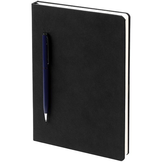 Ежедневник Magnet Chrome с ручкой, черный c синим - подробное фото