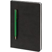 Блокнот Magnet Gold с ручкой, черно-зеленый - фото