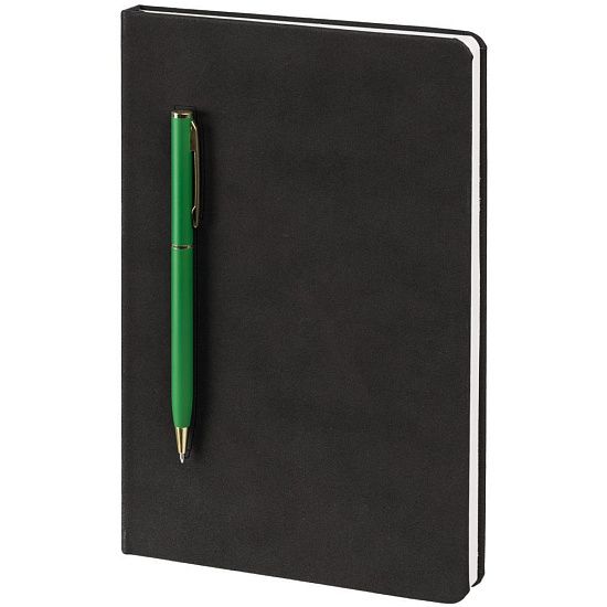 Блокнот Magnet Gold с ручкой, черно-зеленый - подробное фото