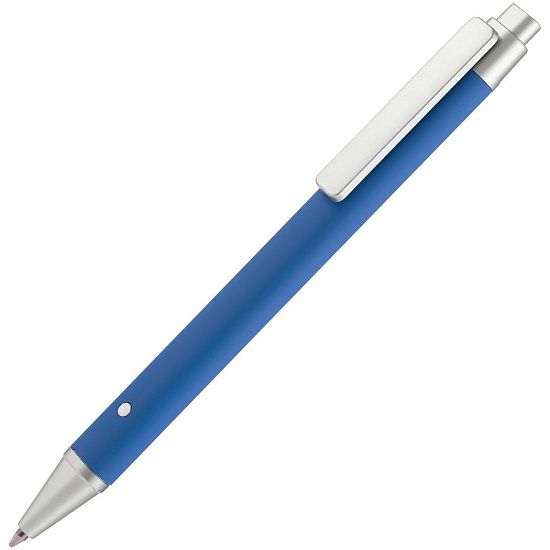 Ручка шариковая Button Up, синяя с серебристым - подробное фото