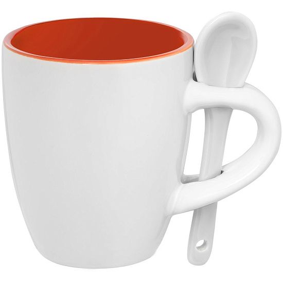Кофейная кружка Pairy с ложкой, оранжевая с белой - подробное фото