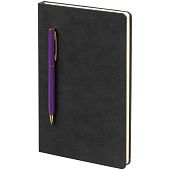 Блокнот Magnet Gold с ручкой, черный с фиолетовым - фото
