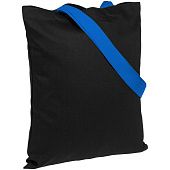 Холщовая сумка BrighTone, черная с ярко-синими ручками - фото