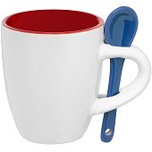 Кофейная кружка Pairy с ложкой, красная с синей - фото