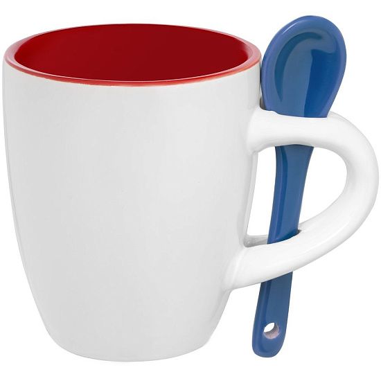Кофейная кружка Pairy с ложкой, красная с синей - подробное фото