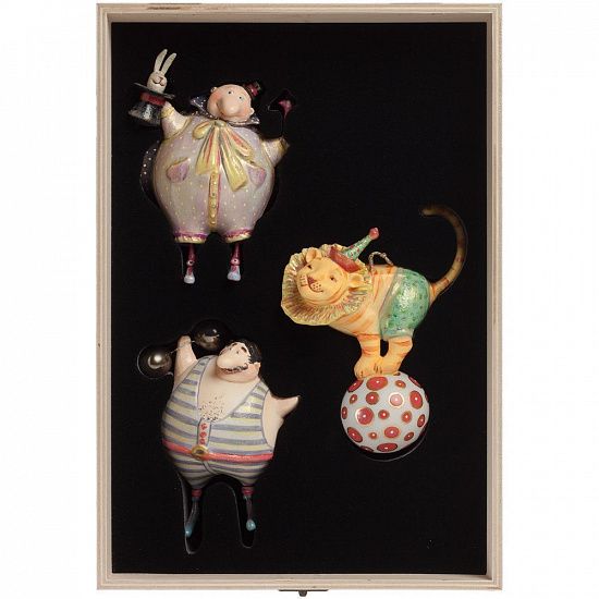 Набор из 3 елочных игрушек Circus Collection: фокусник, силач и лев - подробное фото
