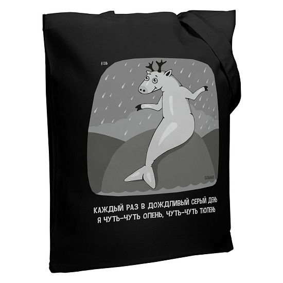 Холщовая сумка «Олень Тюлень», черная - подробное фото