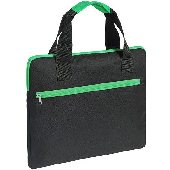 Конференц-сумка Unit Сontour, черная с зеленой отделкой - подробное фото