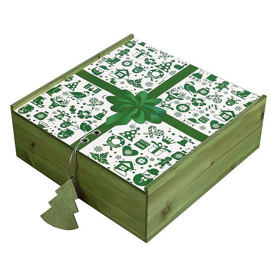 Коробка деревянная, зеленая - подробное фото