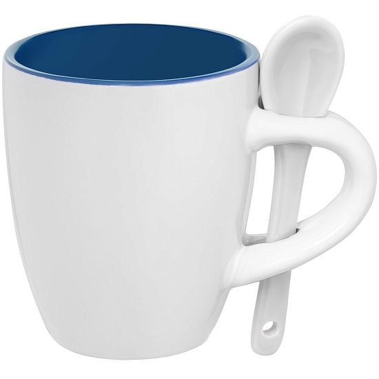 Кофейная кружка Pairy с ложкой, синяя с белой - подробное фото