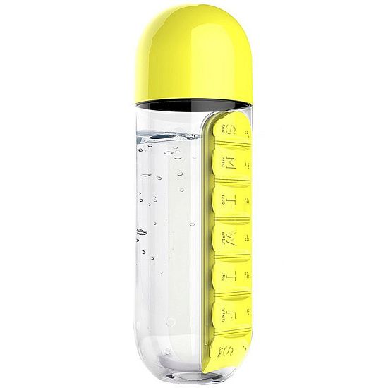 Бутылка с таблетницей In Style, желтая - подробное фото
