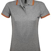 Рубашка поло женская PASADENA WOMEN 200 с контрастной отделкой, серый меланж c оранжевым - фото