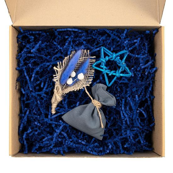 Коробка Grande, крафт с синим наполнением - подробное фото