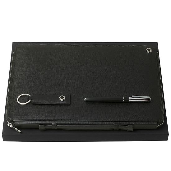 Набор Hugo Boss: папка, брелок и ручка, черный - подробное фото